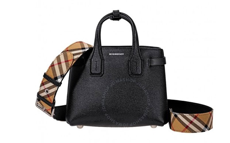 Burberry The Baby Banner in Leather and Vintage Check Black