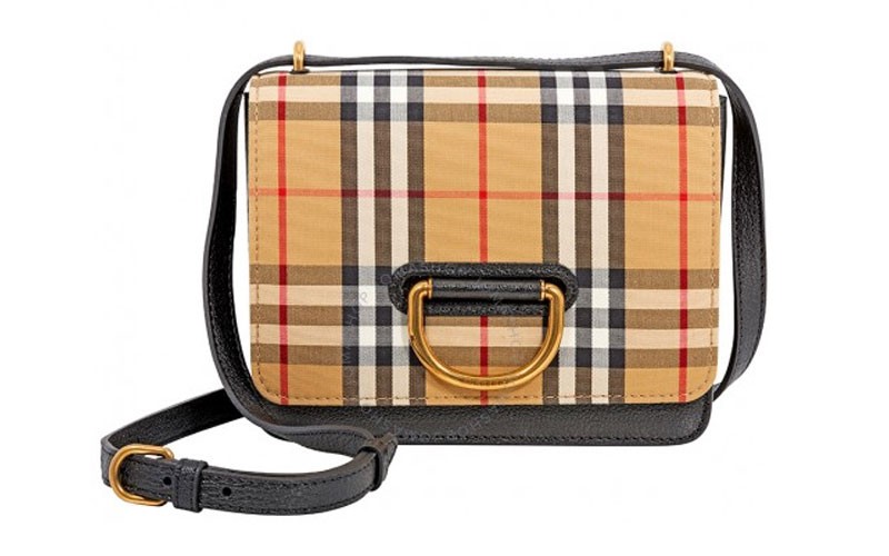 Burberry Small Vintage Check D-Ring Crossbody Bag Black Antique Yellow
