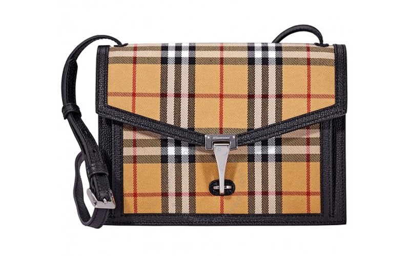 Burberry Small Vintage Check and Leather Crossbody Bag Black