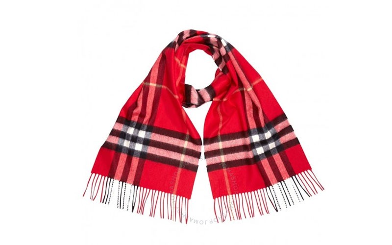 Burberry Classic Cashmere Scarf in Check- Bright Military Red