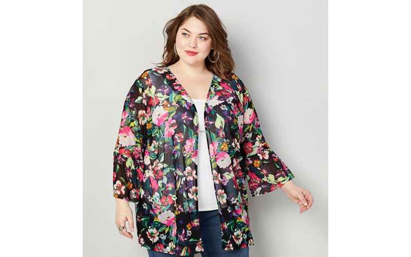 Flounce Sleeve Floral Mesh Kimono