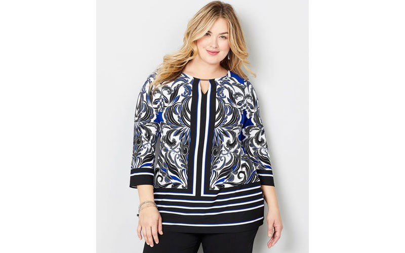 Striped Border Keyhole Tunic