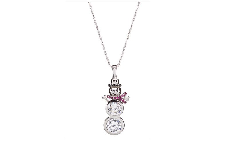 Gemmed Snowman Pendant Necklace By Lenox