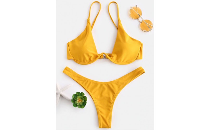 Push Up Plunge Bathing Suit Bright Yellow M