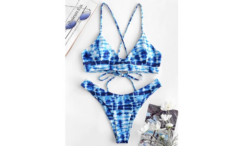 Zaful Lace Up Tie Dye Bikini Set Multi-b S