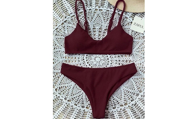 High Cut Bralette Bikini Set Wine Red 2xl