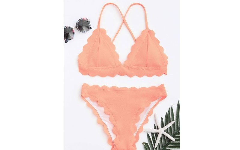 Zaful Scalloped Bikini Set Pink M