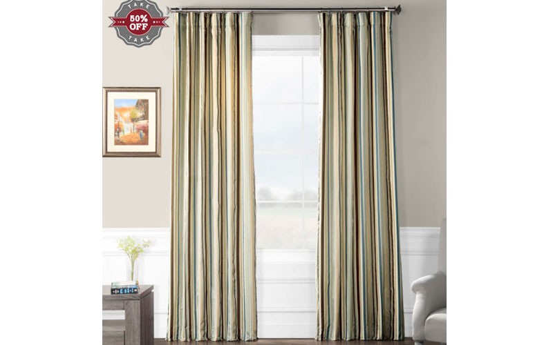 Woodcroft Luxury Faux Silk Stripe Curtain