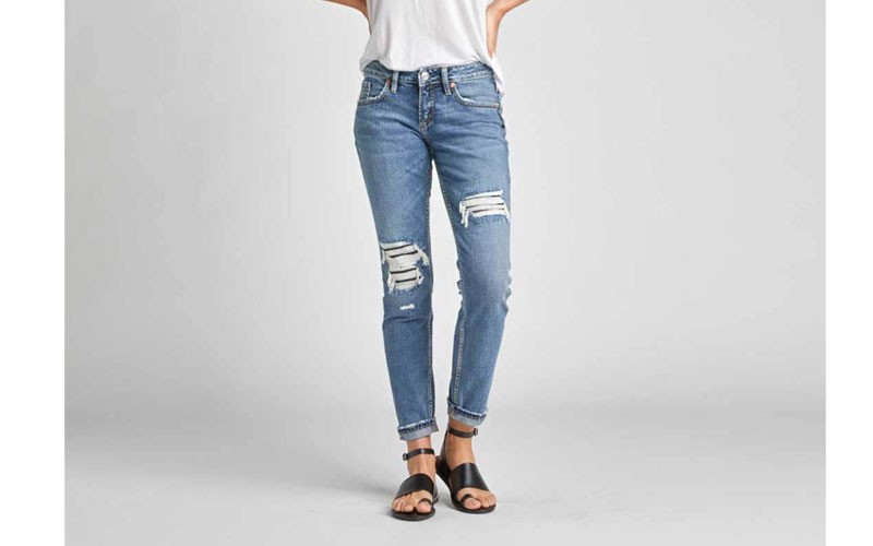 Silver Jeans Destructed Boyfriend Jeans for Women in Medium Wash 