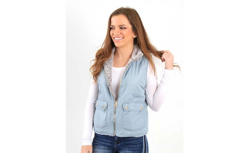 Thread and Supply Park City Reversible Quilted and Sherpa Vest in Nocturna Blue