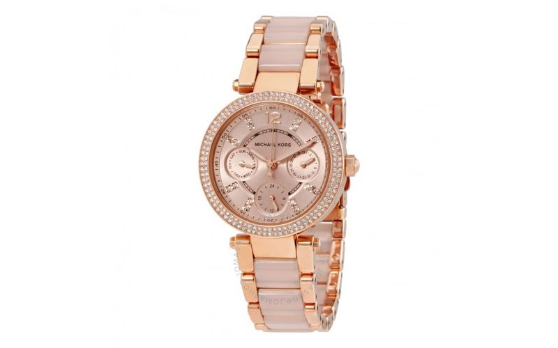 Michael Kors Parker Mini Multi-Function Rose Dial Rose Gold-tone and Blush Aceta