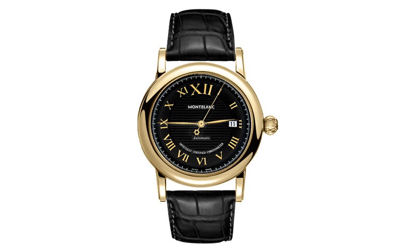 MontBlanc Star Black Dial Solid 18k Gold Mens Luxury Watch 
