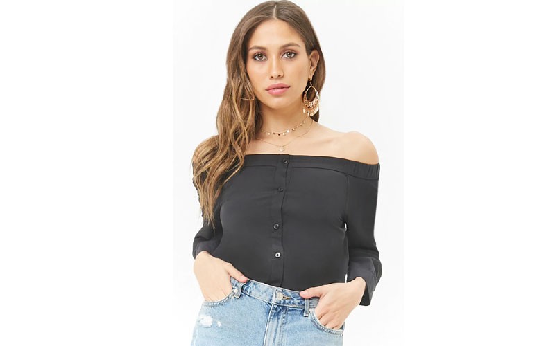 Off the Shoulder Button Front Top For Womens