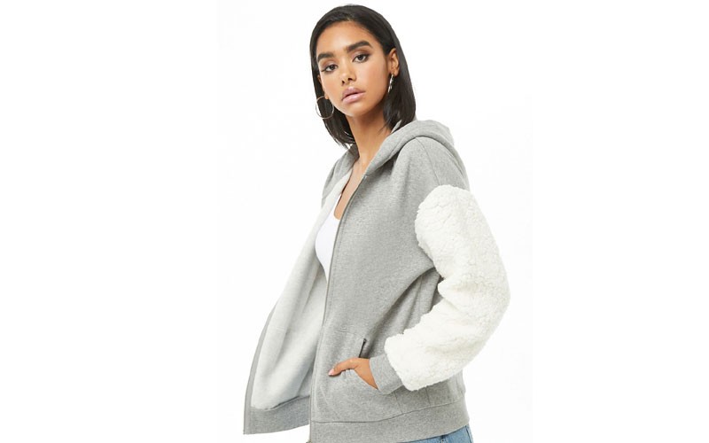 Faux Shearling-Trim Hoodie For Womens