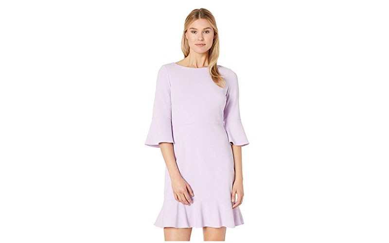 Nine West Drapey Crepe Bell Sleeve Dress with Ruffle Skirt