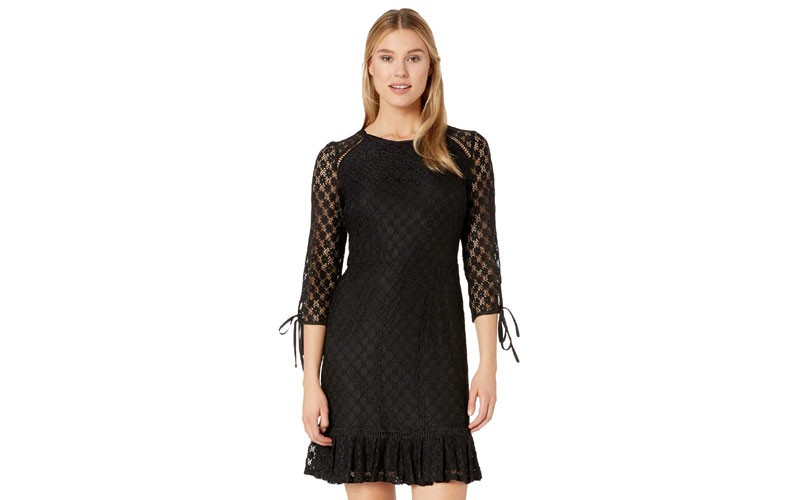 Nine West Lace 3/4 Sleeve Dress with Binding and Faggoting Details
