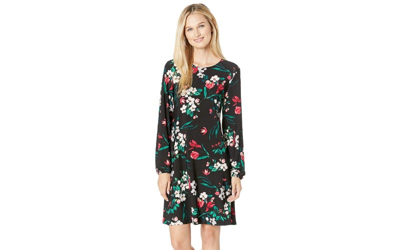 Nine West Printed Ity Tulip Arrangement Long Sleeve Dress