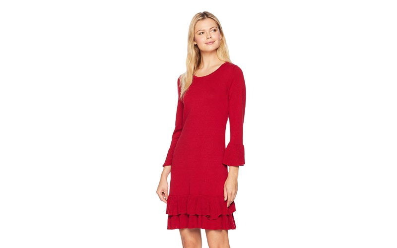 Nine West Bell Sleeve Sweater Dress w/ Double Ruffle Hem