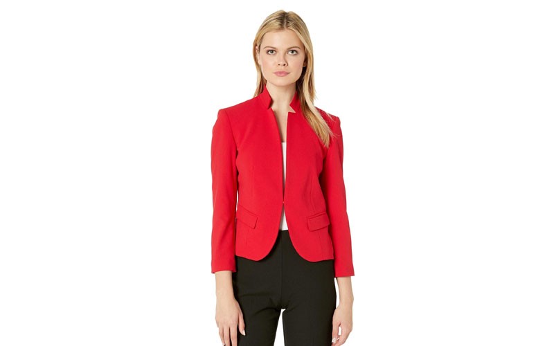 Nine West Stand Collar Crepe Kiss Front Jacket