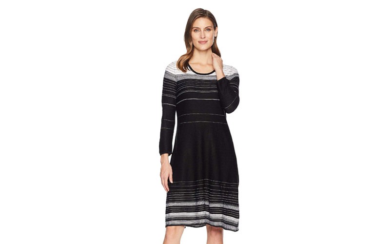 Nine West 3/4 Sleeve Variegated Stripe Dress