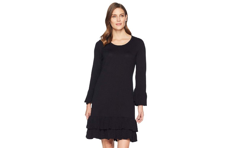 Nine West Bell Sleeve Sweater Dress w/ Double Ruffle Hem