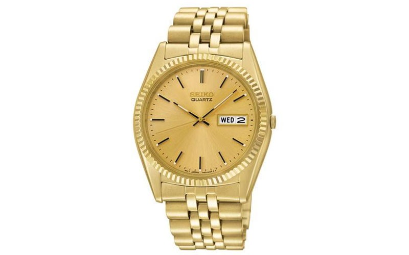 Seiko Mens Day Date Dress Watch Gold Tone