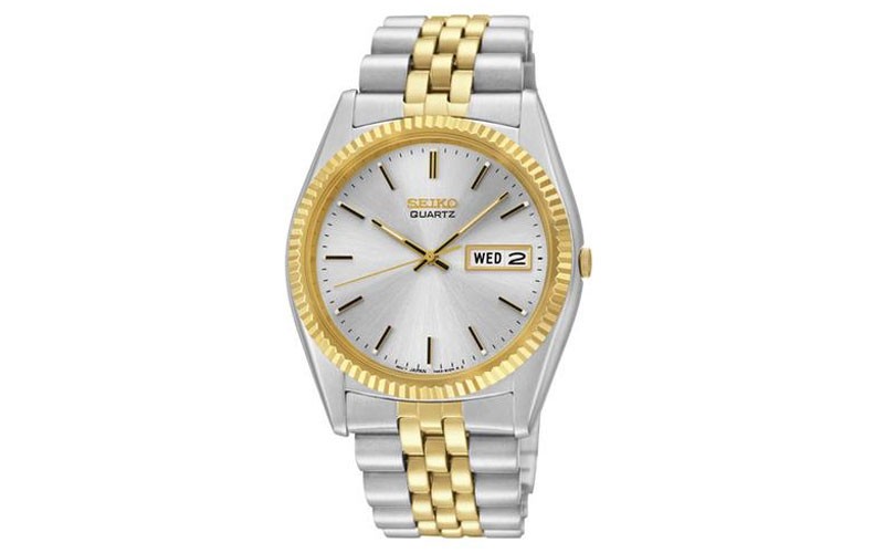 Seiko Mens Day/Date Dress Watch Stainless And Gold Tone