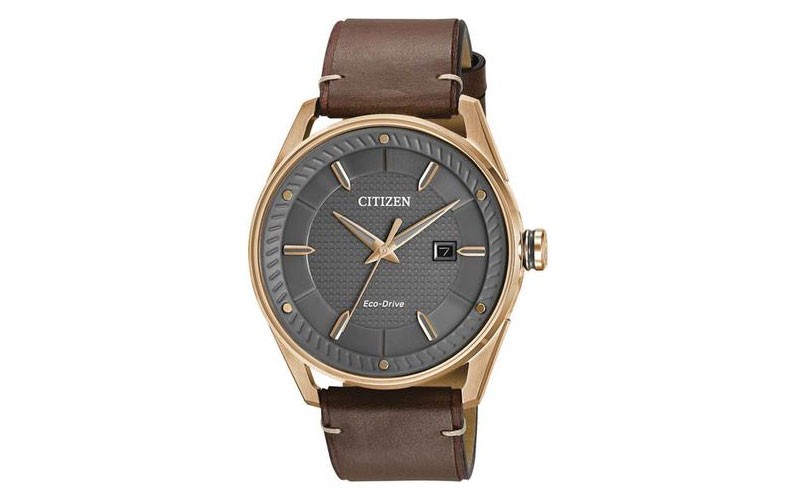 Citizen Mens DRIVE CTO Rose Gold-Tone Leather Strap Grey Dial Date