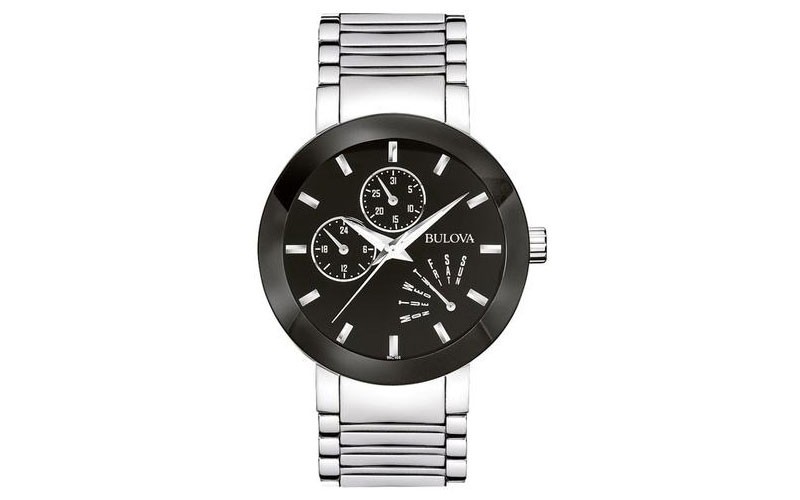 Bulova Mens Essential Day/Date Watch Stainless Steel Black Dial & Bezel