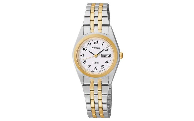 Seiko Solar Ladies Two-Tone Watch White Dial With Day/Date Display 25mm Case