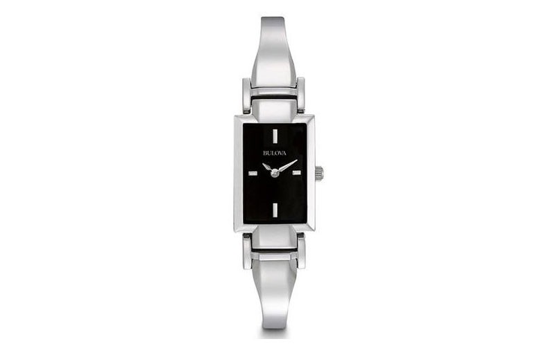 Bulova Ladies Bangle Style Dress Watch Black Dial Stainless Steel