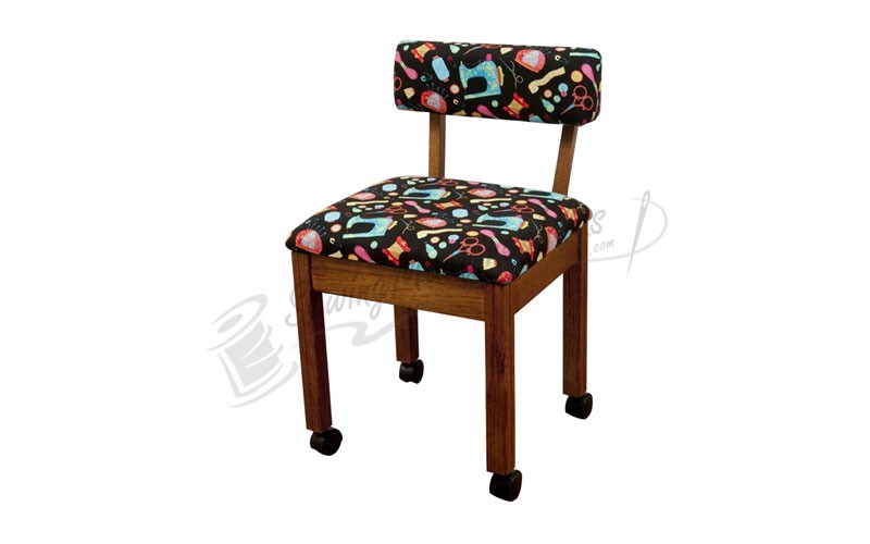 Arrow Sewing Chair Black Riley Blake fabric on Oak 7000B 