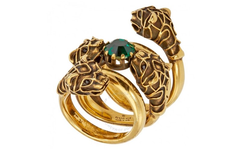 Gucci Double Wrap Ring With Tiger Heads