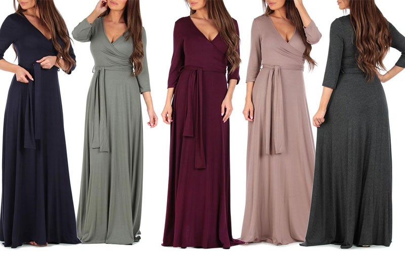 Women's Faux Wrap Maxi Dress with Plus Size