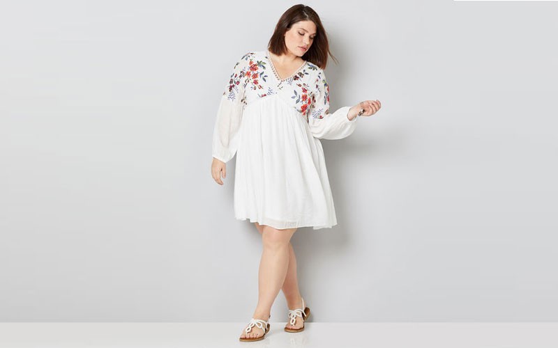 Long Sleeve Floral Embroidery V-Neck Dress