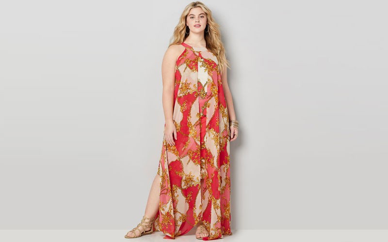 Chiffon Vintage Status Print Halterneck Maxi Dress