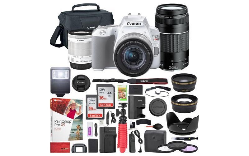 Canon EOS Rebel SL3 DSLR Camera White w/ 18-55mm IS II 75-300mm III Double Zoom