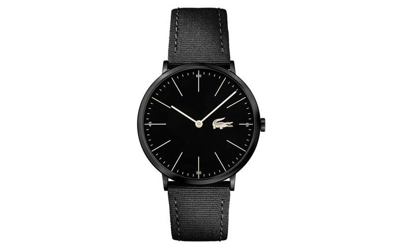 Lacoste Mens Ultra Slim Moon Casual Watch Black Metal Black Nylon Band