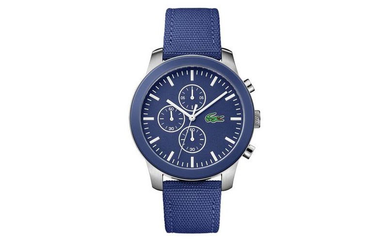 Lacoste 12.12 Mens Chronograph Stainless Blue Dial Blue Fabric & Leather