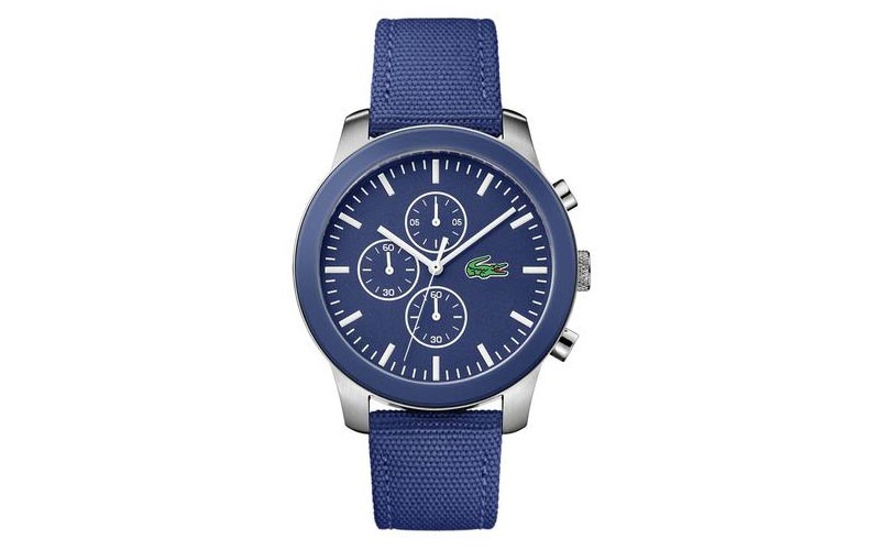 Lacoste 12.12 Mens Chronograph Stainless Blue Dial Blue Fabric & Leather