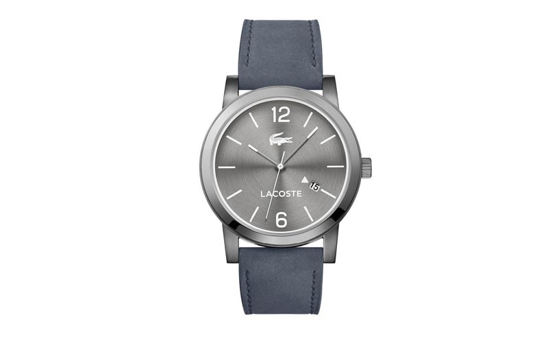 Lacoste Mens Metro Watch Stainless Steel Date Gray Suede Leather Strap