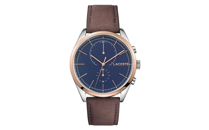 Lacoste Mens San Diego Watch Gold Tone & Stainless Brown Nubuck Strap