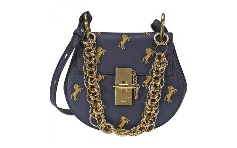 Chloe Drew Bijou Embroidered Horse Shoulder Bag Full Blue