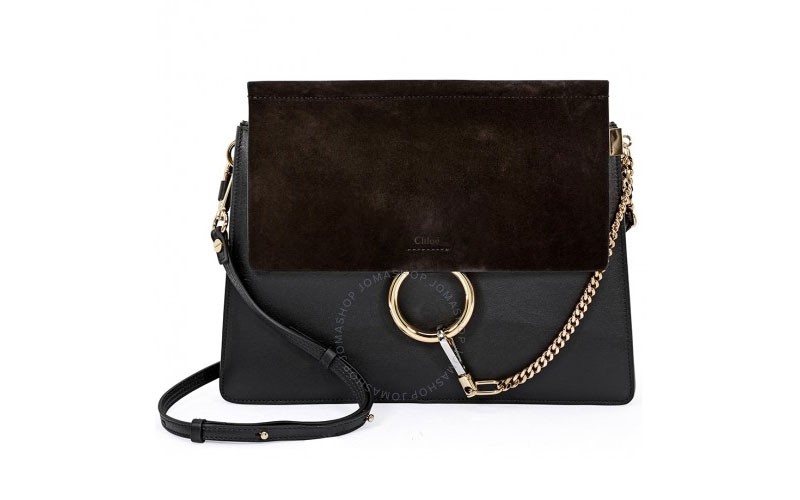 Chloe Faye Medium Calfskin and Suede Shoulder Bag Black