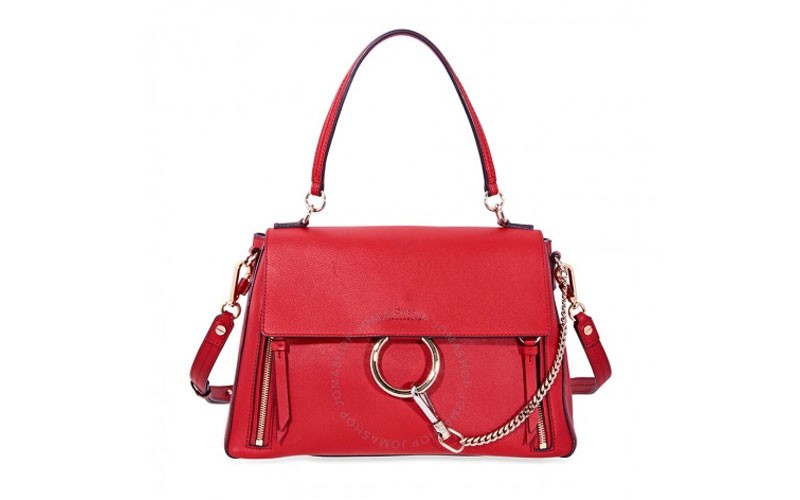 Chloe Faye Medium Suede Calfskin Shoulder Bag Dahlia Red