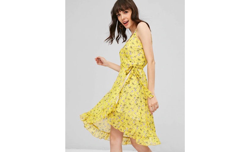 Floral Ruffles Wrap Dress Sun Yellow 