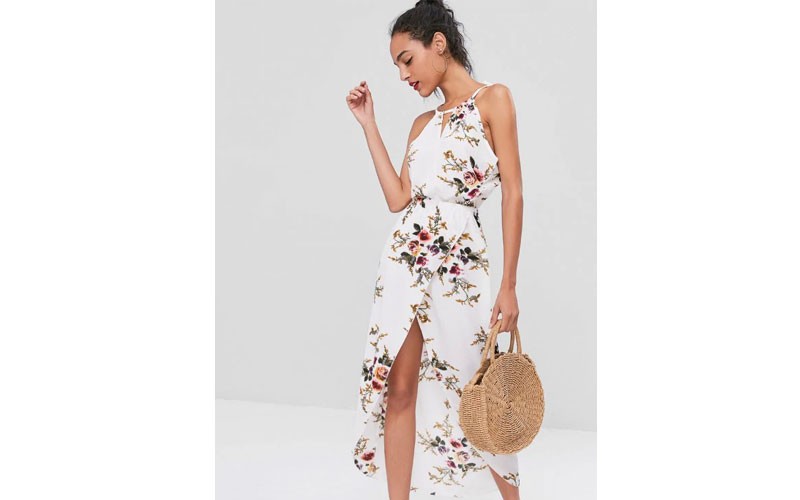 Cut Out Floral Overlap Dress