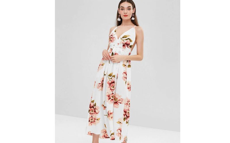 Slit Floral Criss Cross Maxi Dress