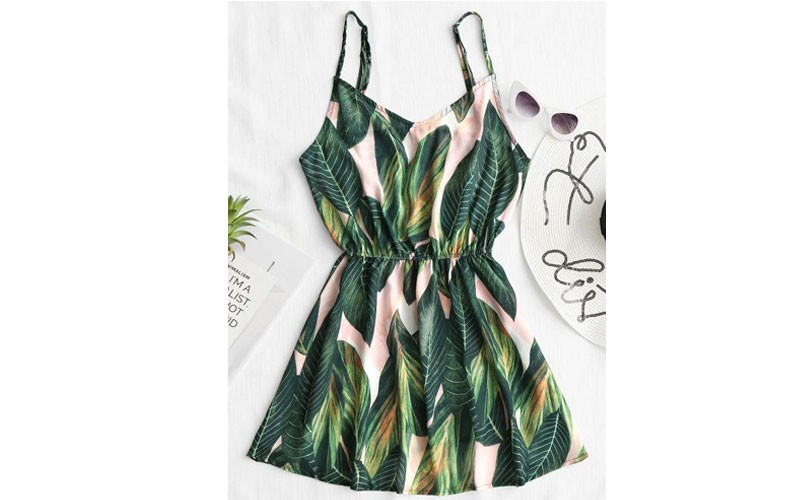 Tropical Leaf Print Cami Cover Up Dress