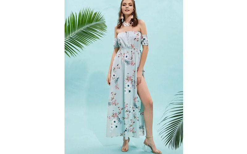 ZAful Floral Slit Off Shoulder Maxi Dress